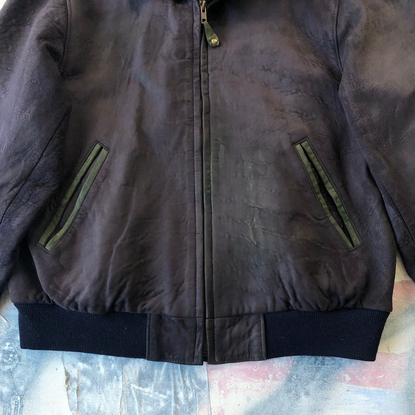 Vintage USA L.L Bean Plaid Lined Suede Leather Bomber Zip Jacket M