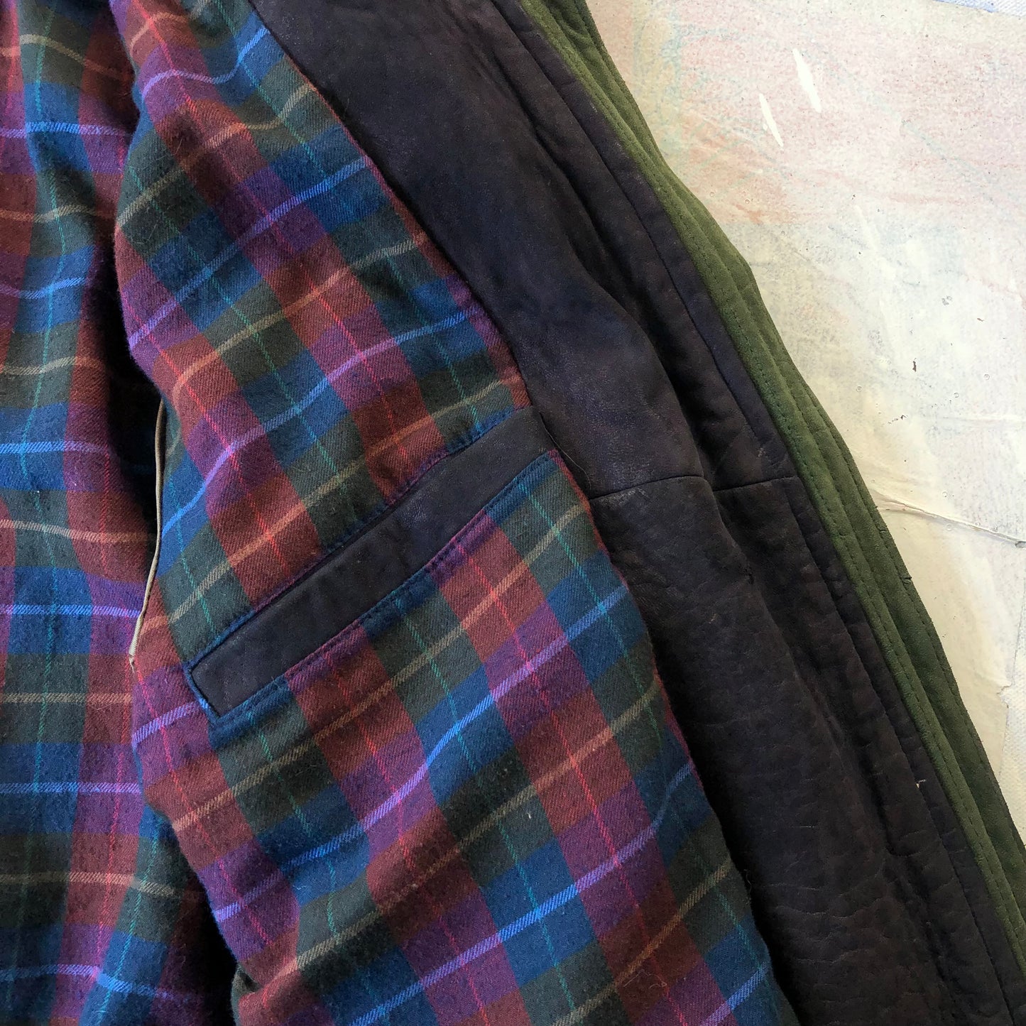 Vintage USA L.L Bean Plaid Lined Suede Leather Bomber Zip Jacket M