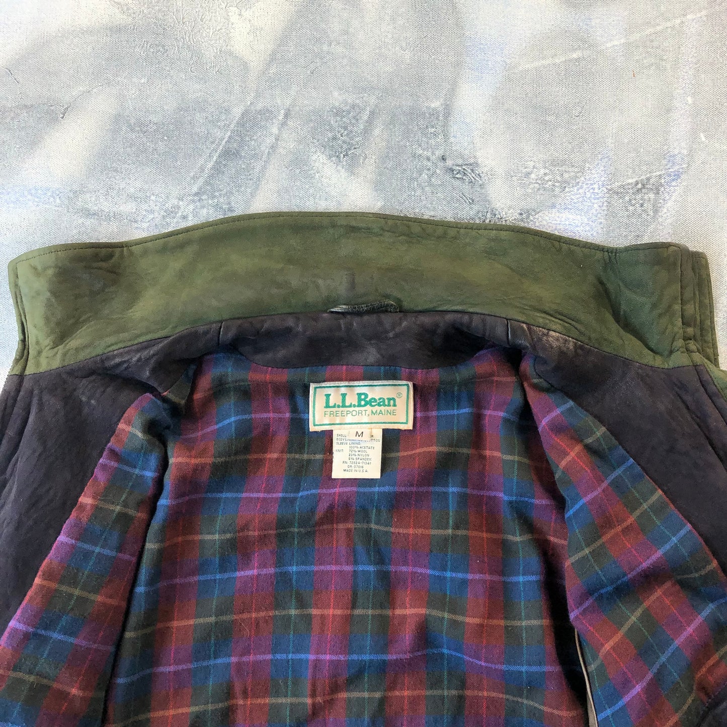 Vintage USA L.L Bean Plaid Lined Suede Leather Bomber Zip Jacket M
