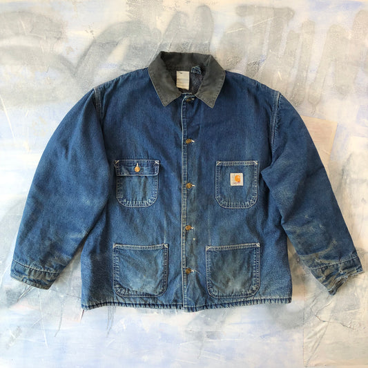 Vintage Carhartt JB102 Blanket Lined Corduroy Collar Barn Chore Button Jacket XL