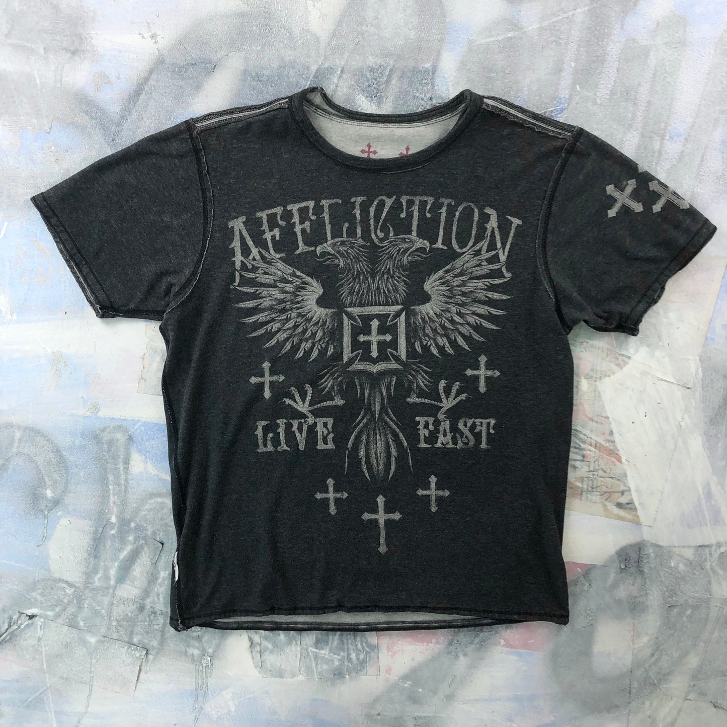 Vintage Y2K Affliction Live Fast Reversible T Shirt L