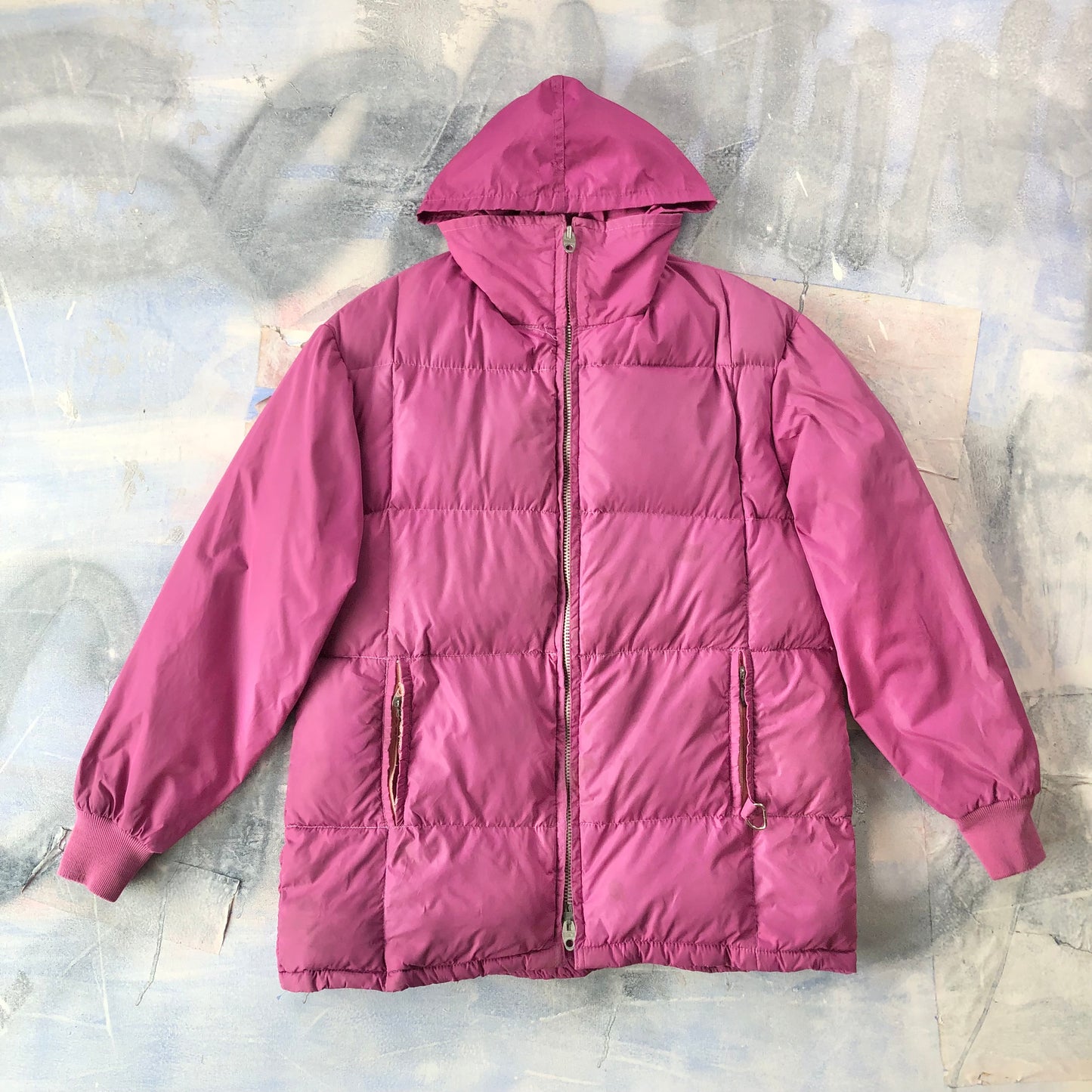 Vintage 70s Down Hooded Zip Jacket XL
