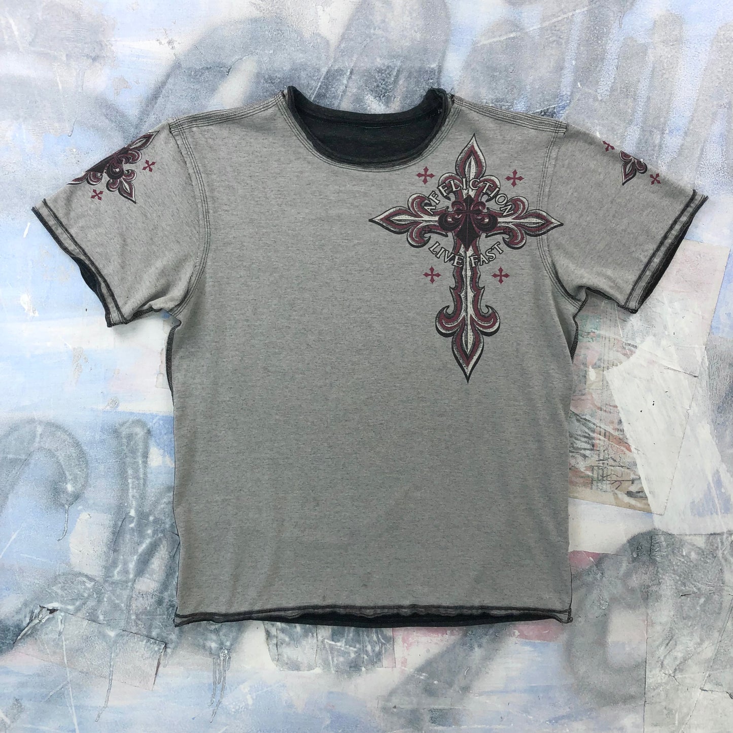 Vintage Y2K Affliction Live Fast Reversible T Shirt L