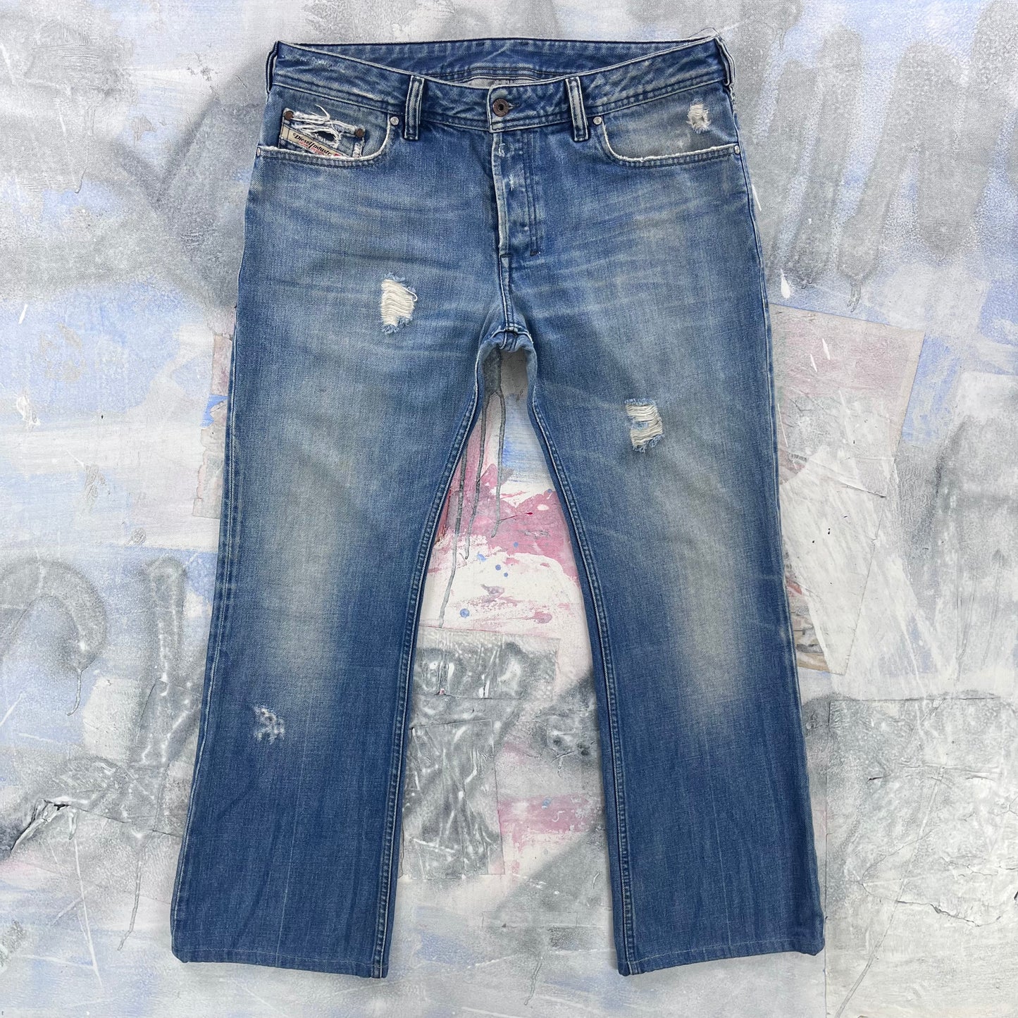 Diesel Bootcut Distressed Style Button Fly Selvedge Denim Jean W34