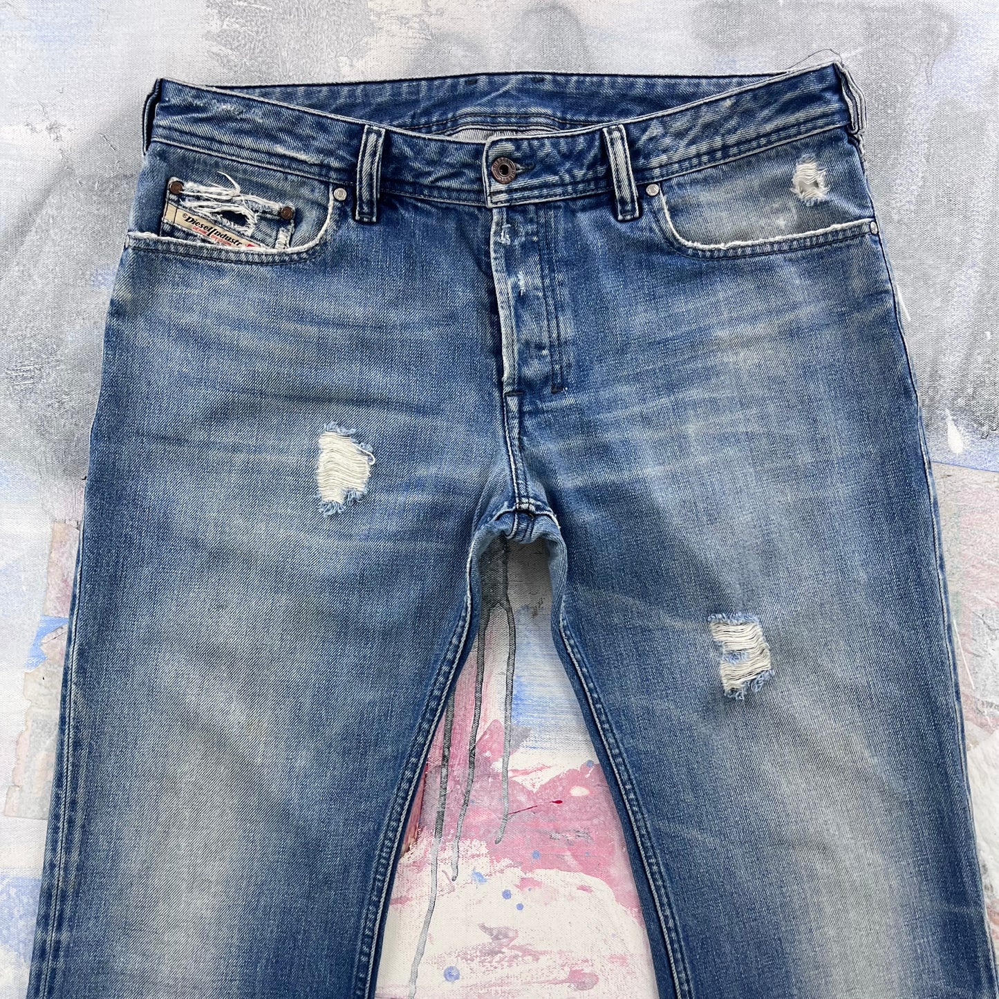 Diesel Bootcut Distressed Style Button Fly Selvedge Denim Jean W34