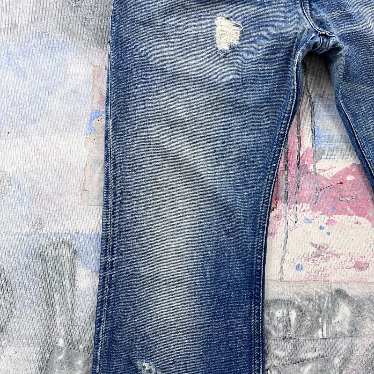 Diesel Bootcut Distressed Style Button Fly Selvedge Denim Jean W34