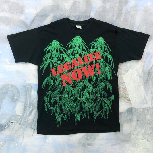 Vintage 90s Legalize Now Cannabis AOP Single Stitch T Shirt XL