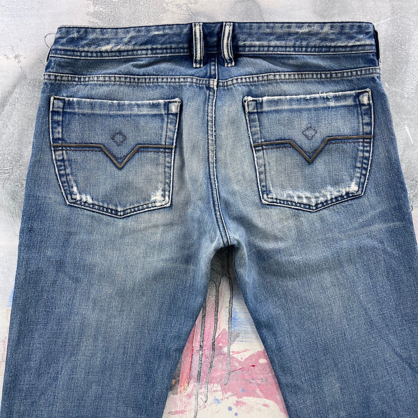 Diesel Bootcut Distressed Style Button Fly Selvedge Denim Jean W34