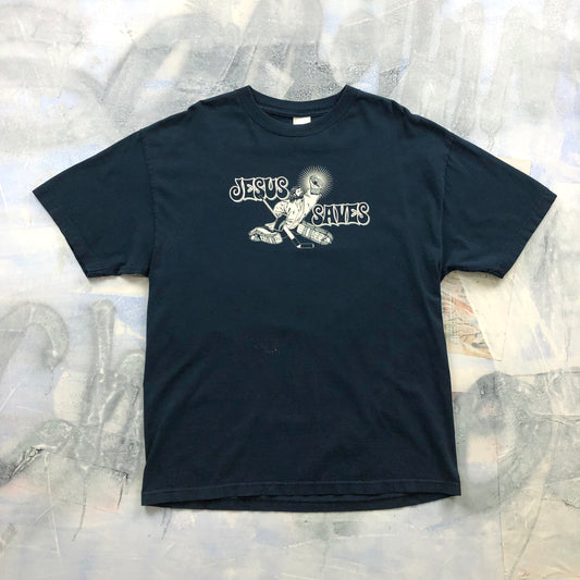 Vintage Jesus Saves Hockey Goalie T Shirt XL