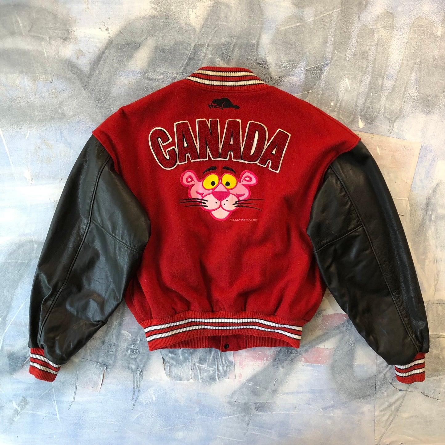 Vintage 90s Roots Canada Pink Panther Varsity Button Jacket XL