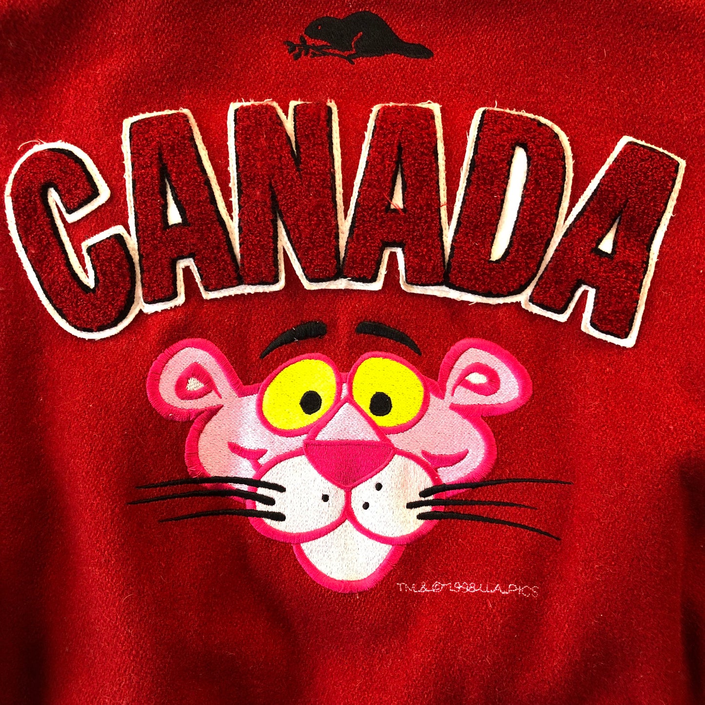 Vintage 90s Roots Canada Pink Panther Varsity Button Jacket XL