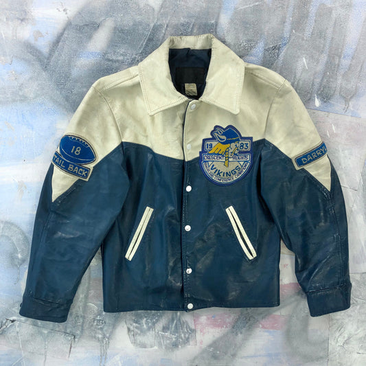 Vintage 80s Crescent Heights Vikings High School Football Leather Button Jacket M