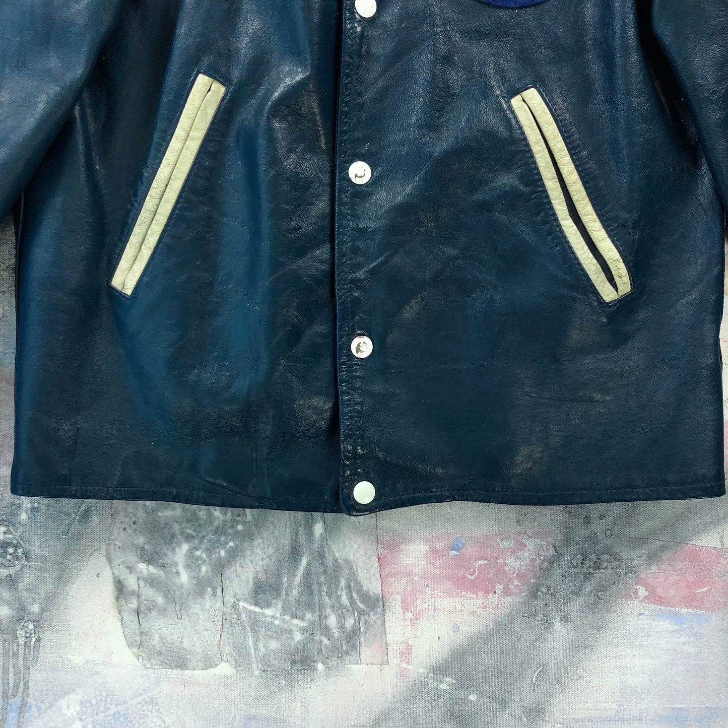 Vintage 80s Crescent Heights Vikings High School Football Leather Button Jacket M