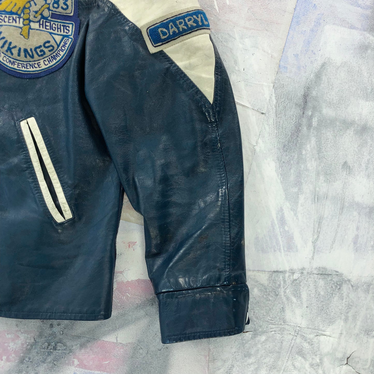 Vintage 80s Crescent Heights Vikings High School Football Leather Button Jacket M