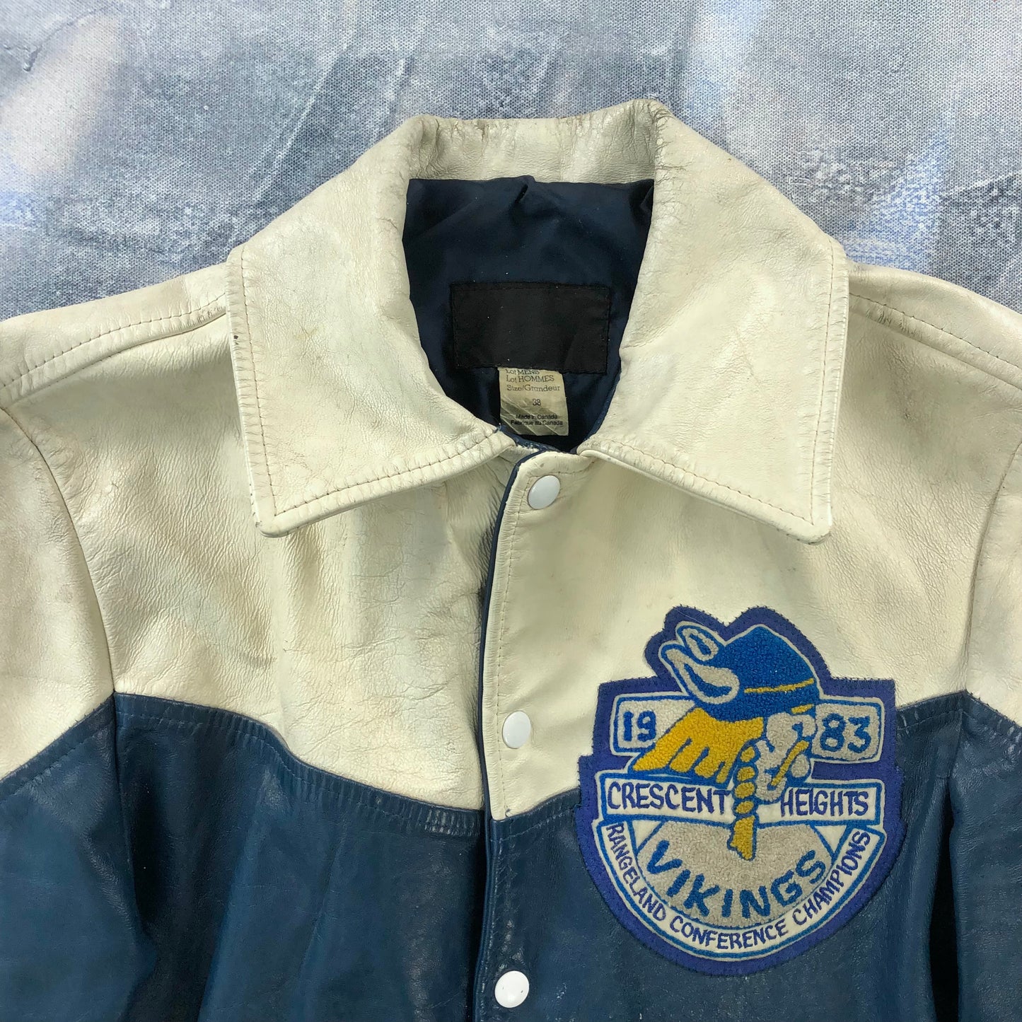 Vintage 80s Crescent Heights Vikings High School Football Leather Button Jacket M