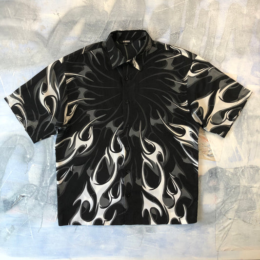 Vintage Y2K Mecca Clothing Company Flames Button Shirt XL