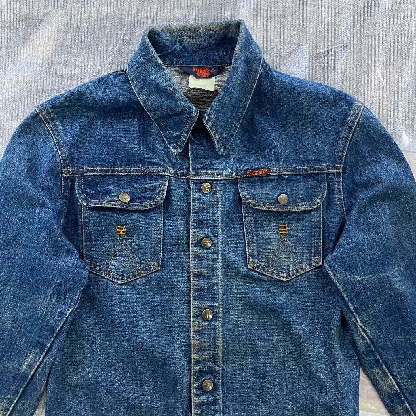 Vintage 90s Three Bars Denim Button Jacket M