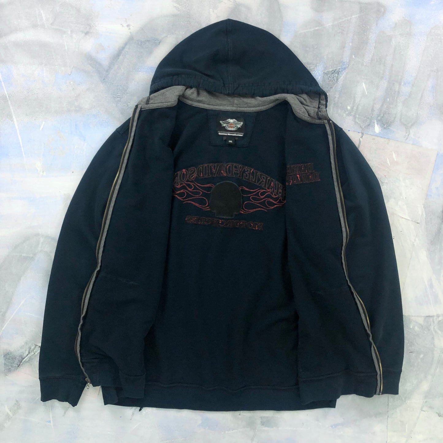 Harley Davidson Motorcycles Embroided Willy G Skull Zip Hoodie Sweatshirt XXL