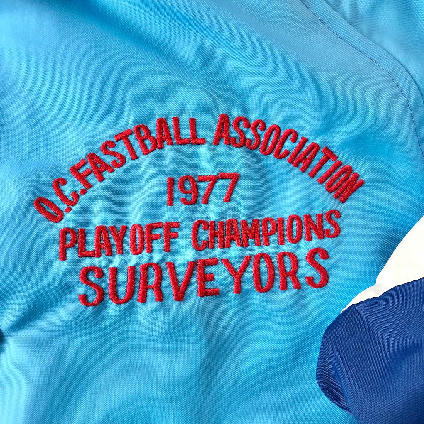 Vintage 70s O.C Fastball Association Playoff Champions Blanket Lined Coach Button Jacket XL