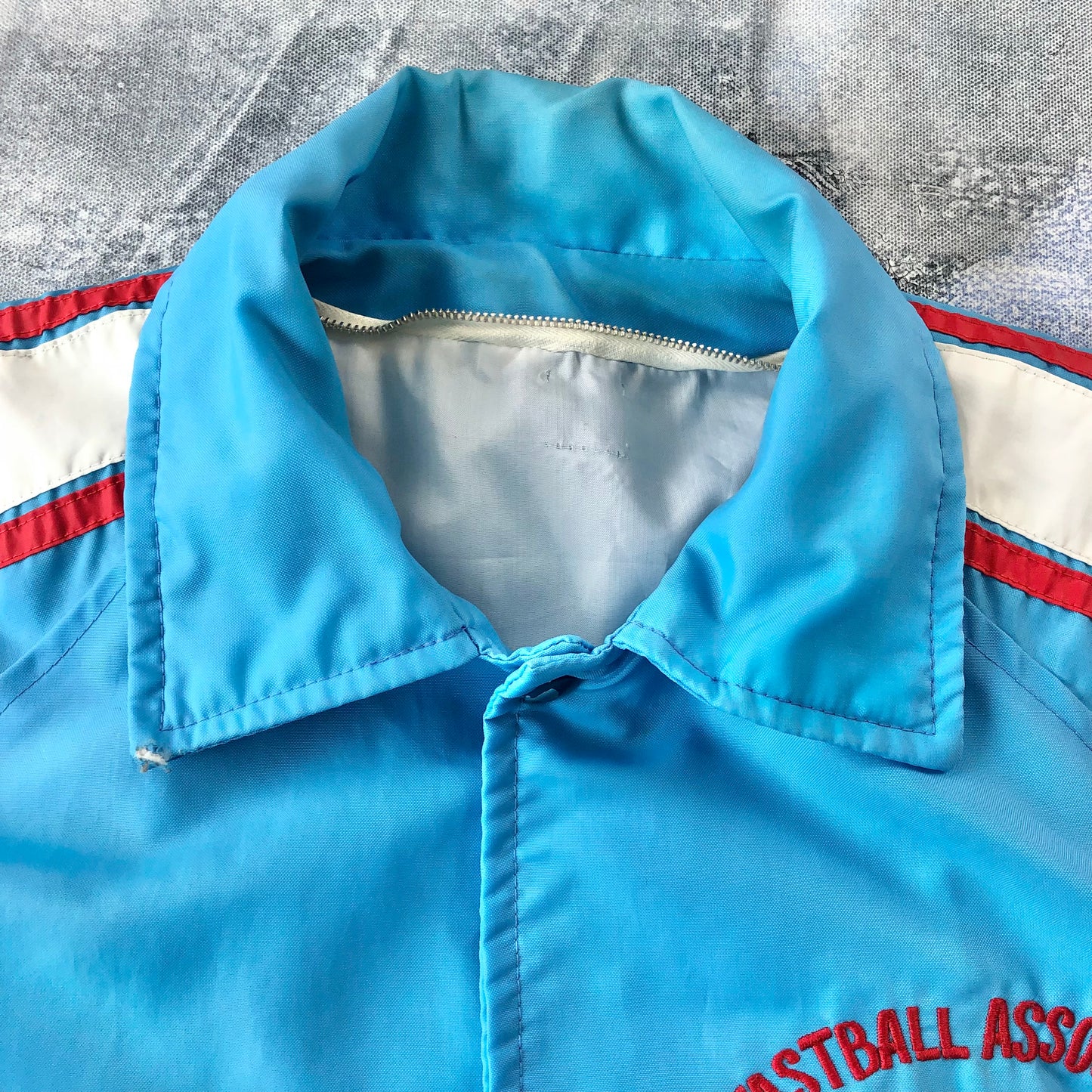 Vintage 70s O.C Fastball Association Playoff Champions Blanket Lined Coach Button Jacket XL