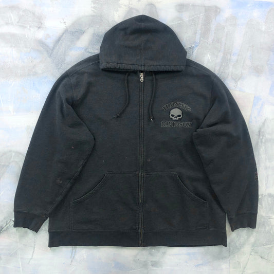 Harley Davidson Motorcycles Embroided Willie G Skull Zip Hoodie Sweatshirt XXL