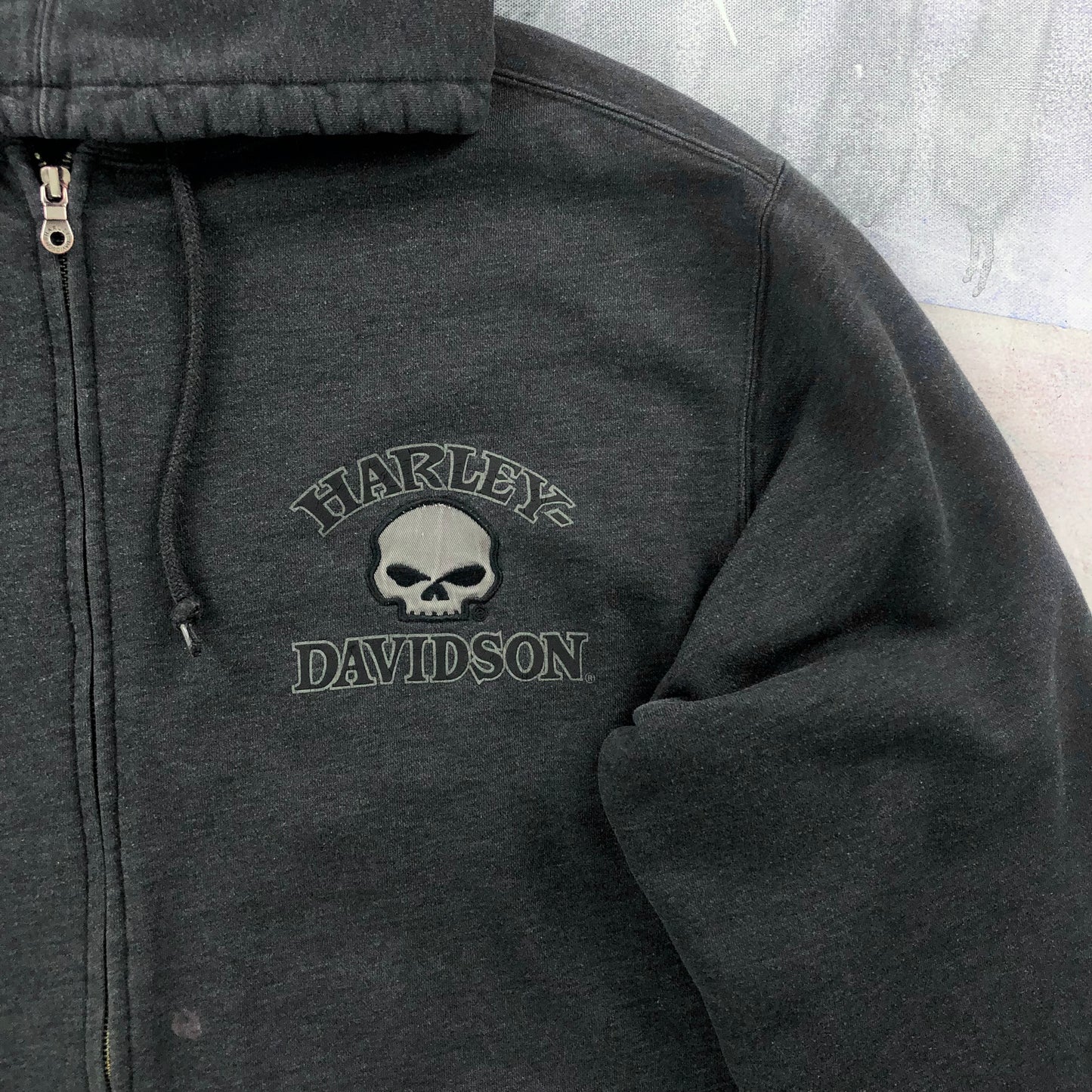 Harley Davidson Motorcycles Embroided Willie G Skull Zip Hoodie Sweatshirt XXL