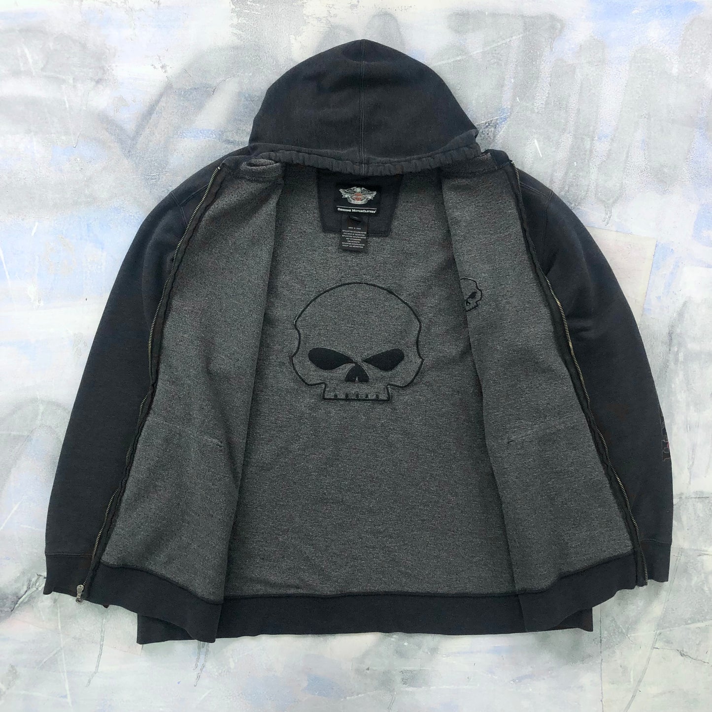 Harley Davidson Motorcycles Embroided Willie G Skull Zip Hoodie Sweatshirt XXL