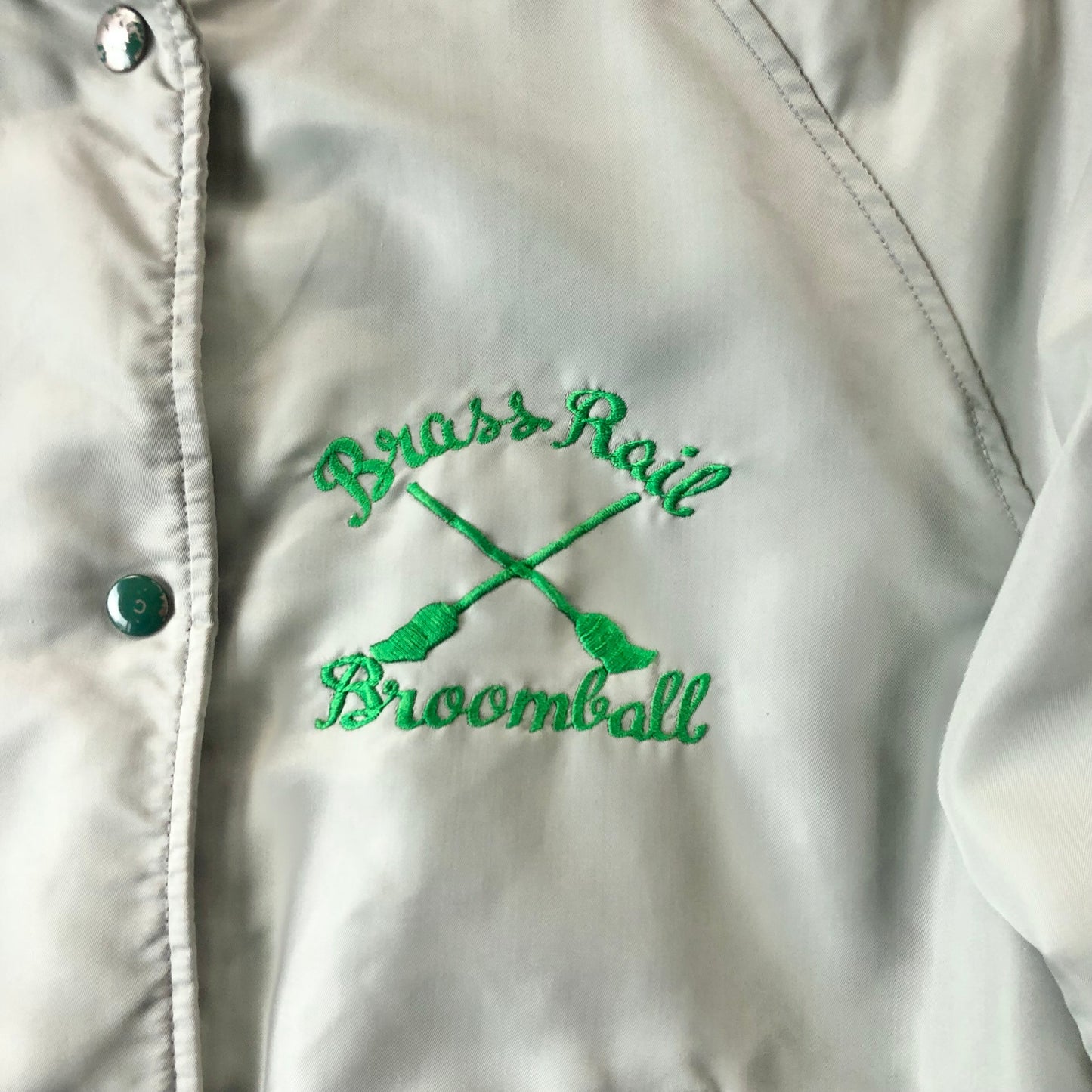 Vintage Brass Rail Broomball Quilted Lined Hooded Bomber Button Jacket L