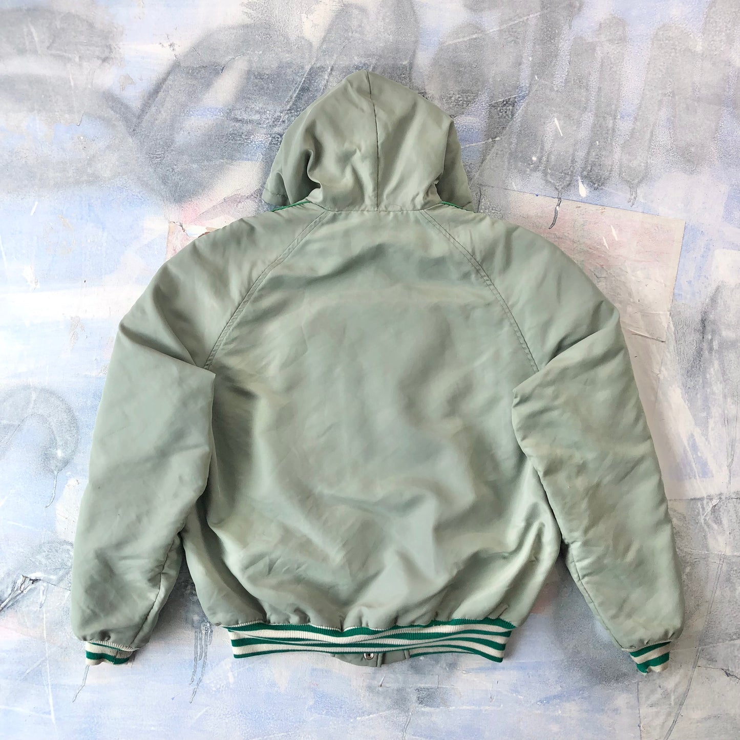 Vintage Brass Rail Broomball Quilted Lined Hooded Bomber Button Jacket L