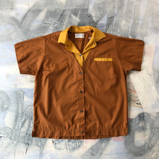 Vintage 70s USA Hilton Valley View Kamloops Camp Bowling Button Shirt L