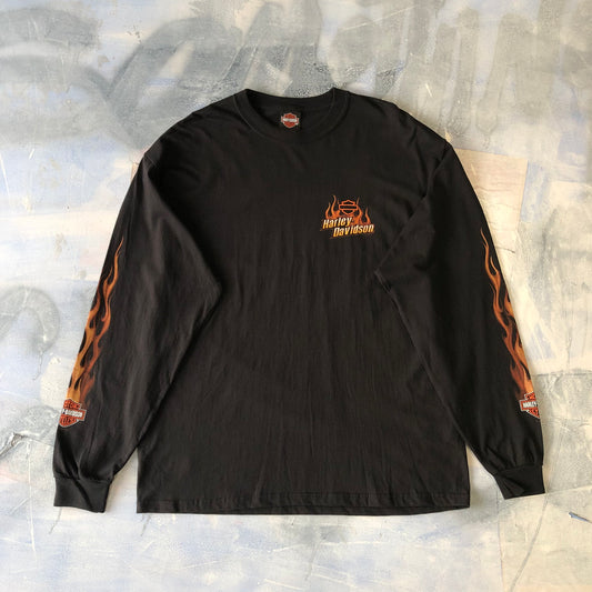 Harley Davidson Motorcycles New York City Flames Retro USA Long Sleeve Shirt XL