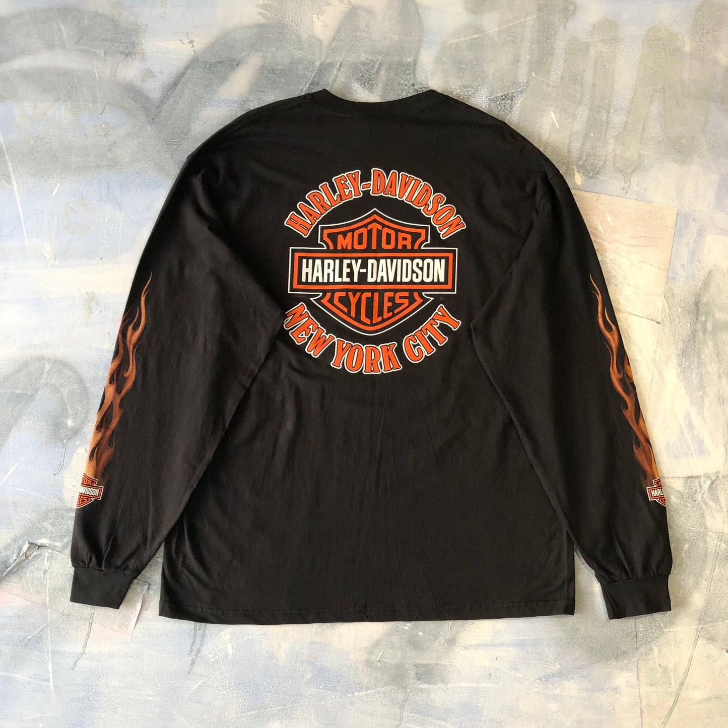 Harley Davidson Motorcycles New York City Flames Retro USA Long Sleeve Shirt XL