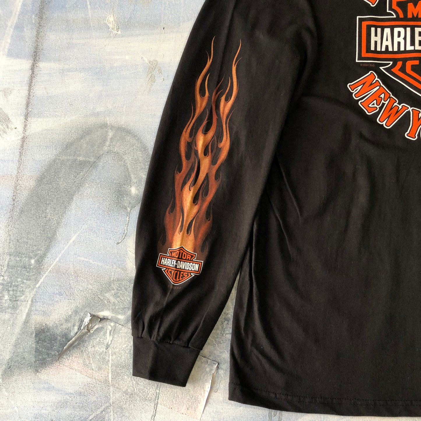 Harley Davidson Motorcycles New York City Flames Retro USA Long Sleeve Shirt XL
