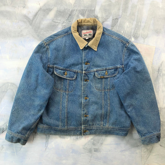 Vintage Lee Storm Rider Blanket Lined Corduroy Collar Denim Button Jacket XXL
