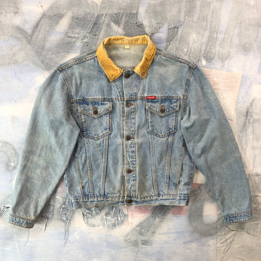 Vintage Wrangler Leather Collar Denim Button Jacket L