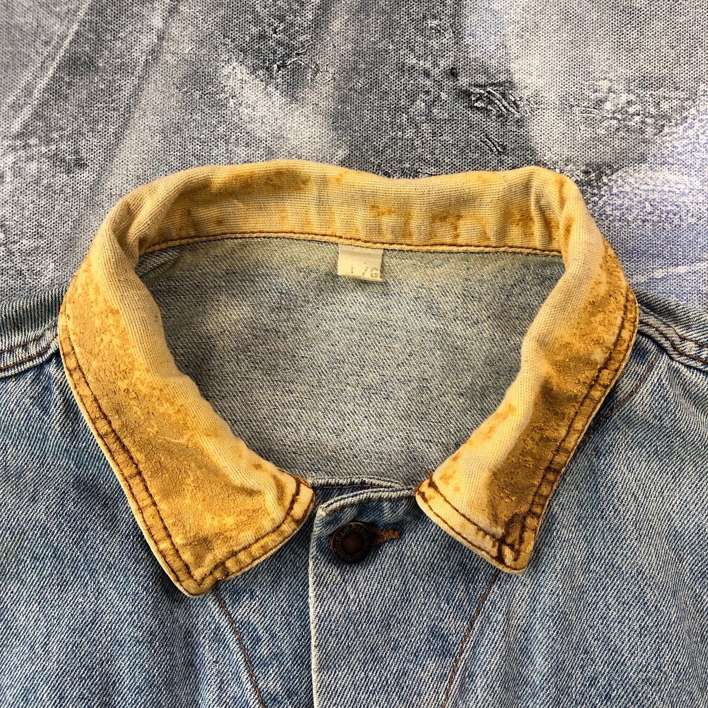 Vintage Wrangler Leather Collar Denim Button Jacket L