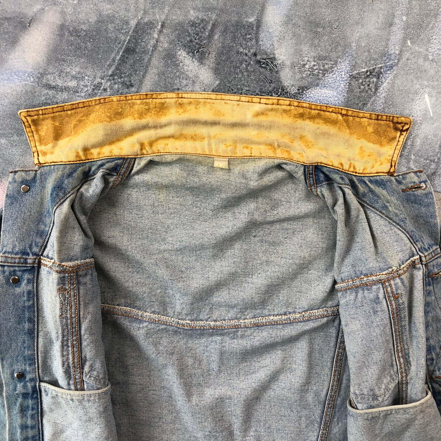 Vintage Wrangler Leather Collar Denim Button Jacket L