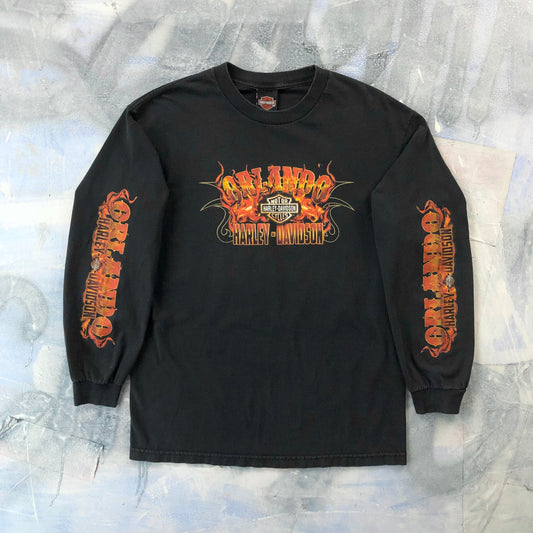 Vintage Orlando Florida Harley Davidson Motorcycles Flames Long Sleeve T Shirt L