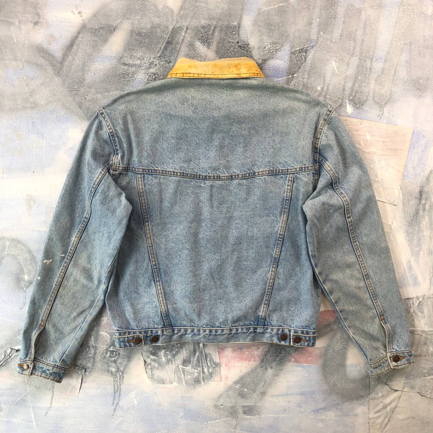 Vintage Wrangler Leather Collar Denim Button Jacket L