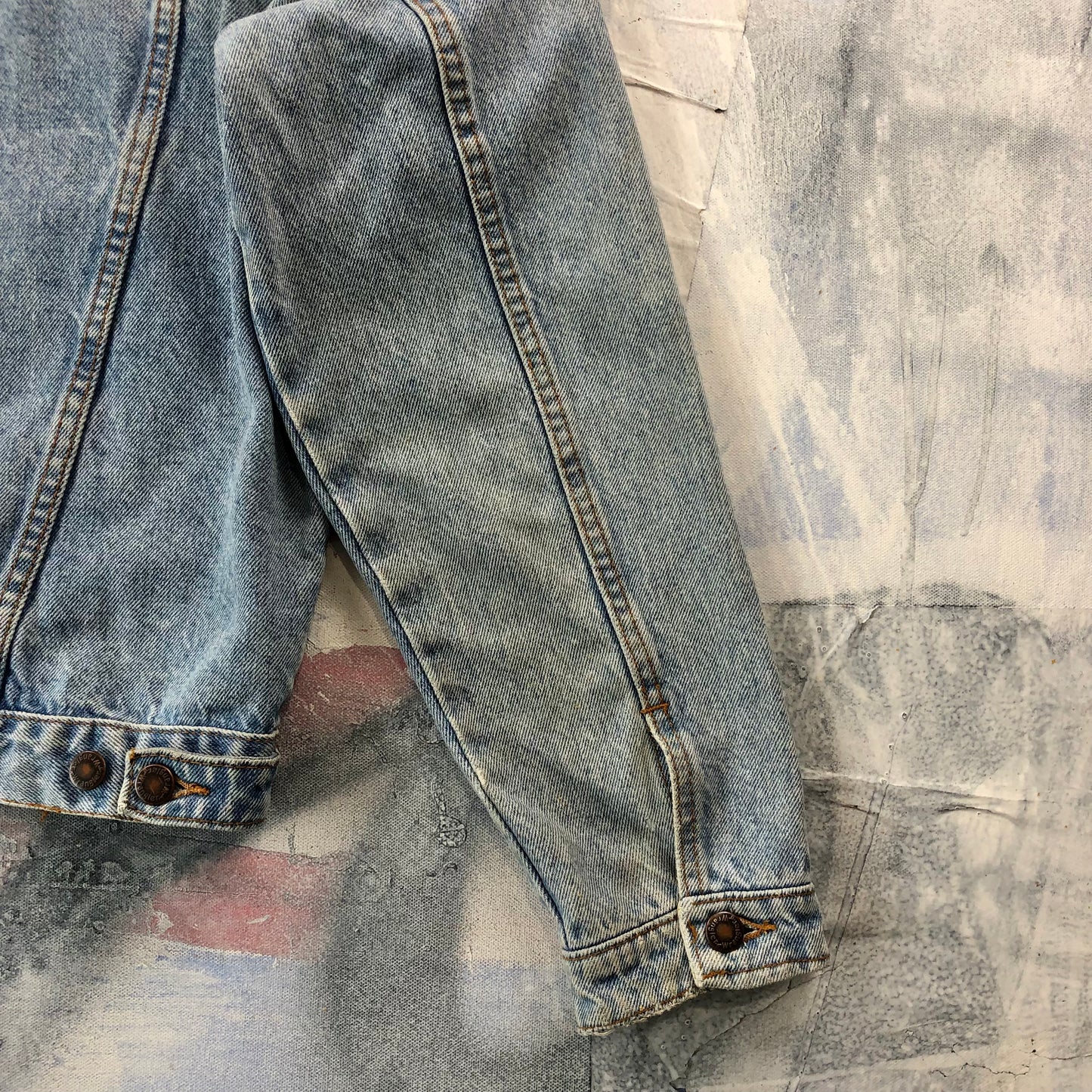 Vintage Wrangler Leather Collar Denim Button Jacket L