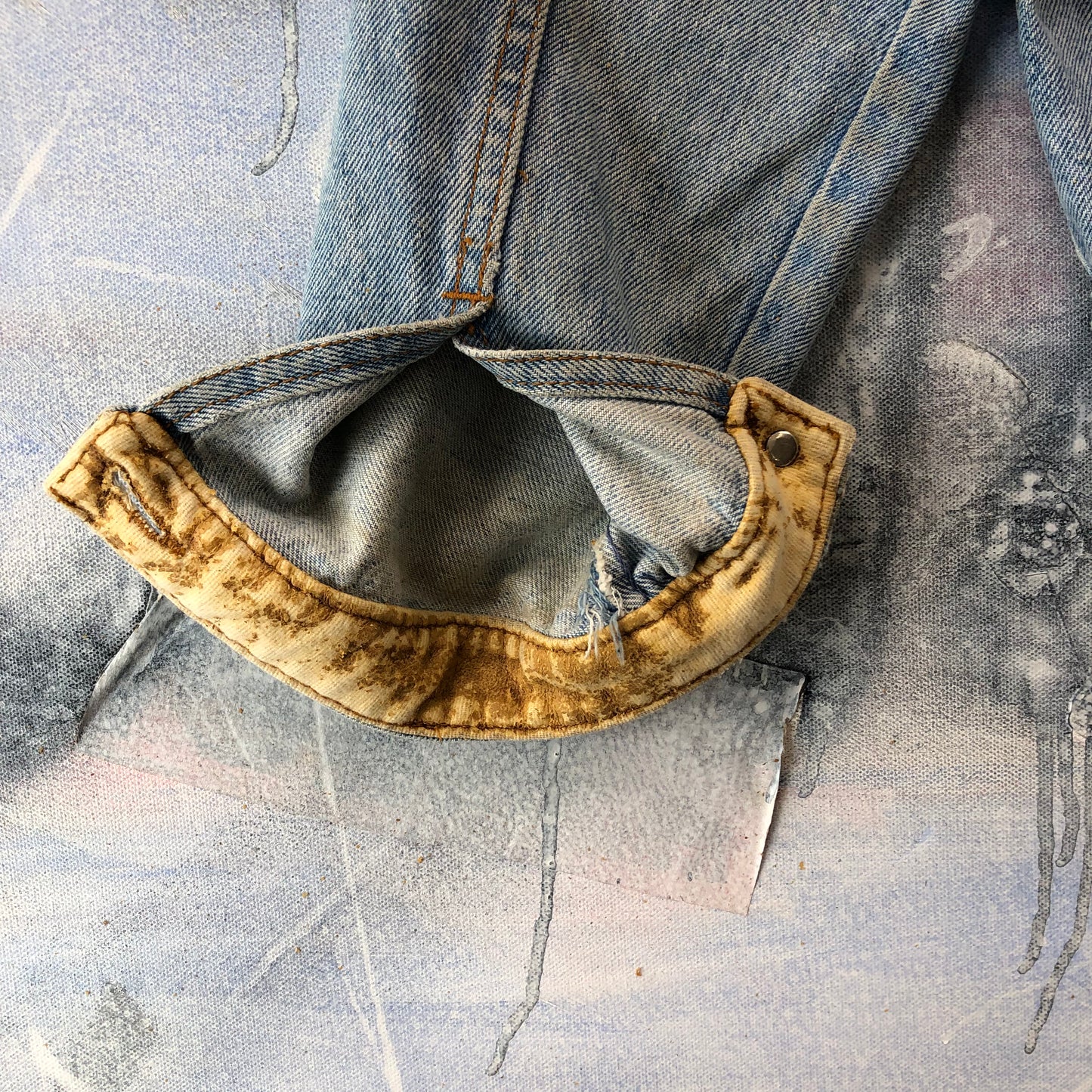 Vintage Wrangler Leather Collar Denim Button Jacket L