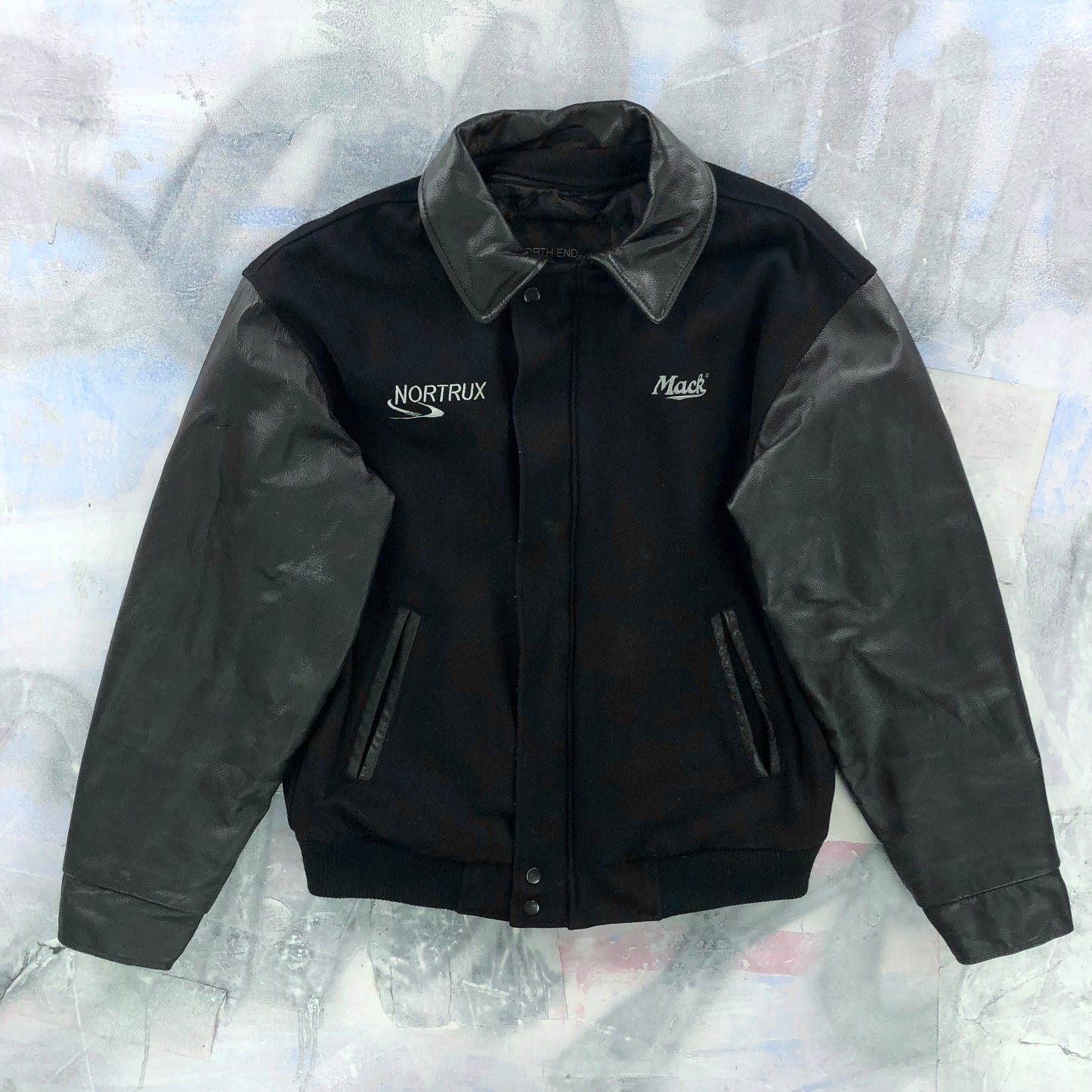 Vintage Mack Trucks Embroided Wool Leather Bomber Zip Jacket M