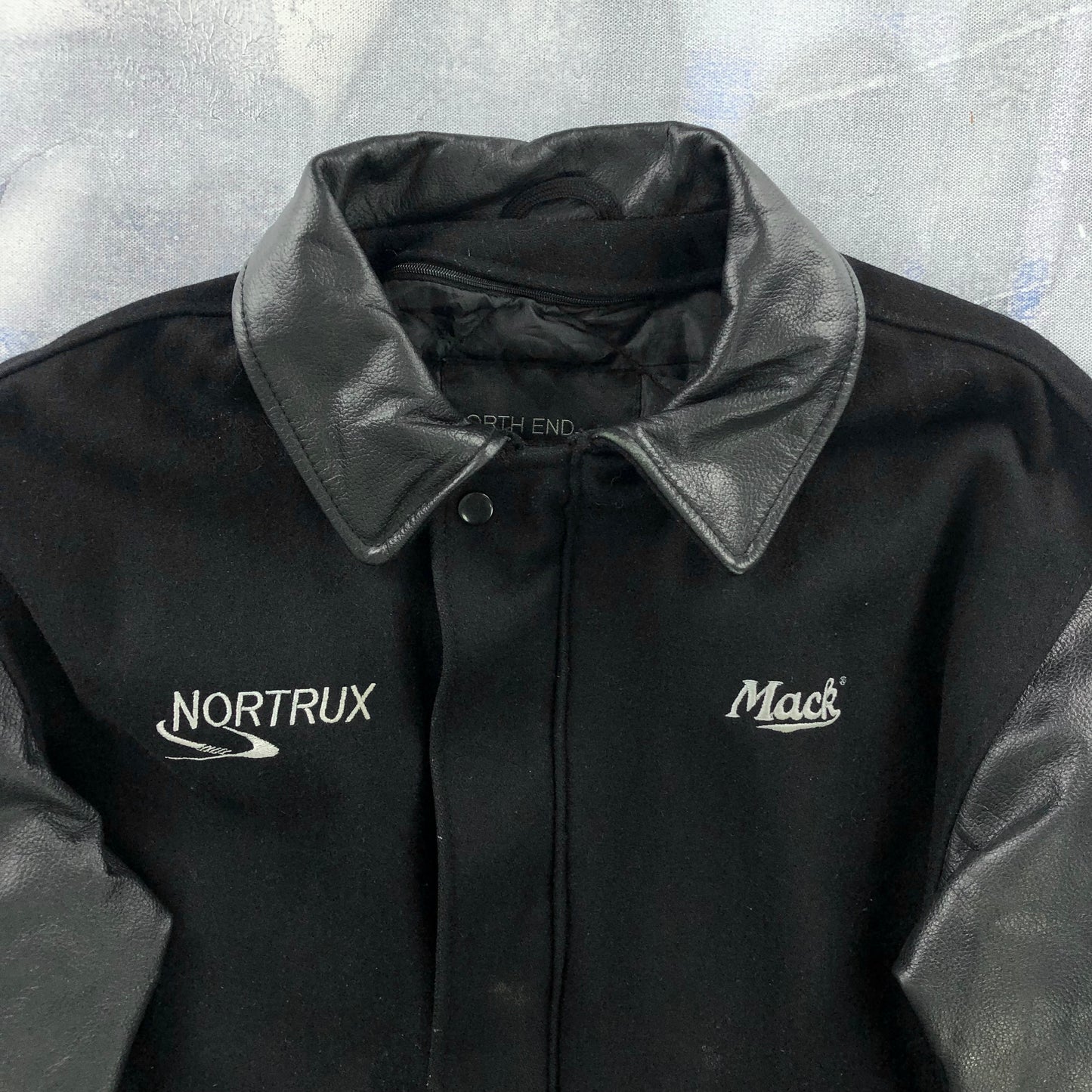Vintage Mack Trucks Embroided Wool Leather Bomber Zip Jacket M