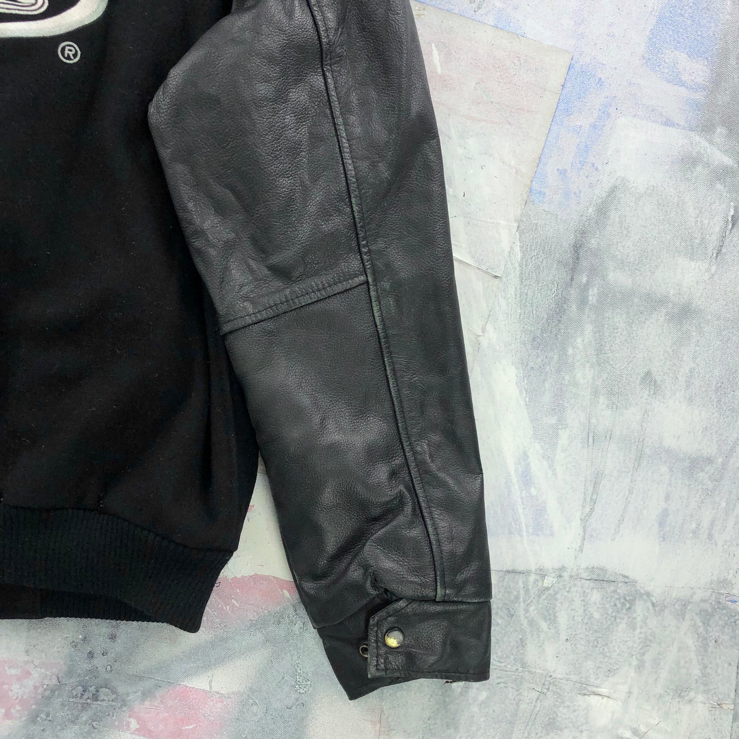 Vintage Mack Trucks Embroided Wool Leather Bomber Zip Jacket M