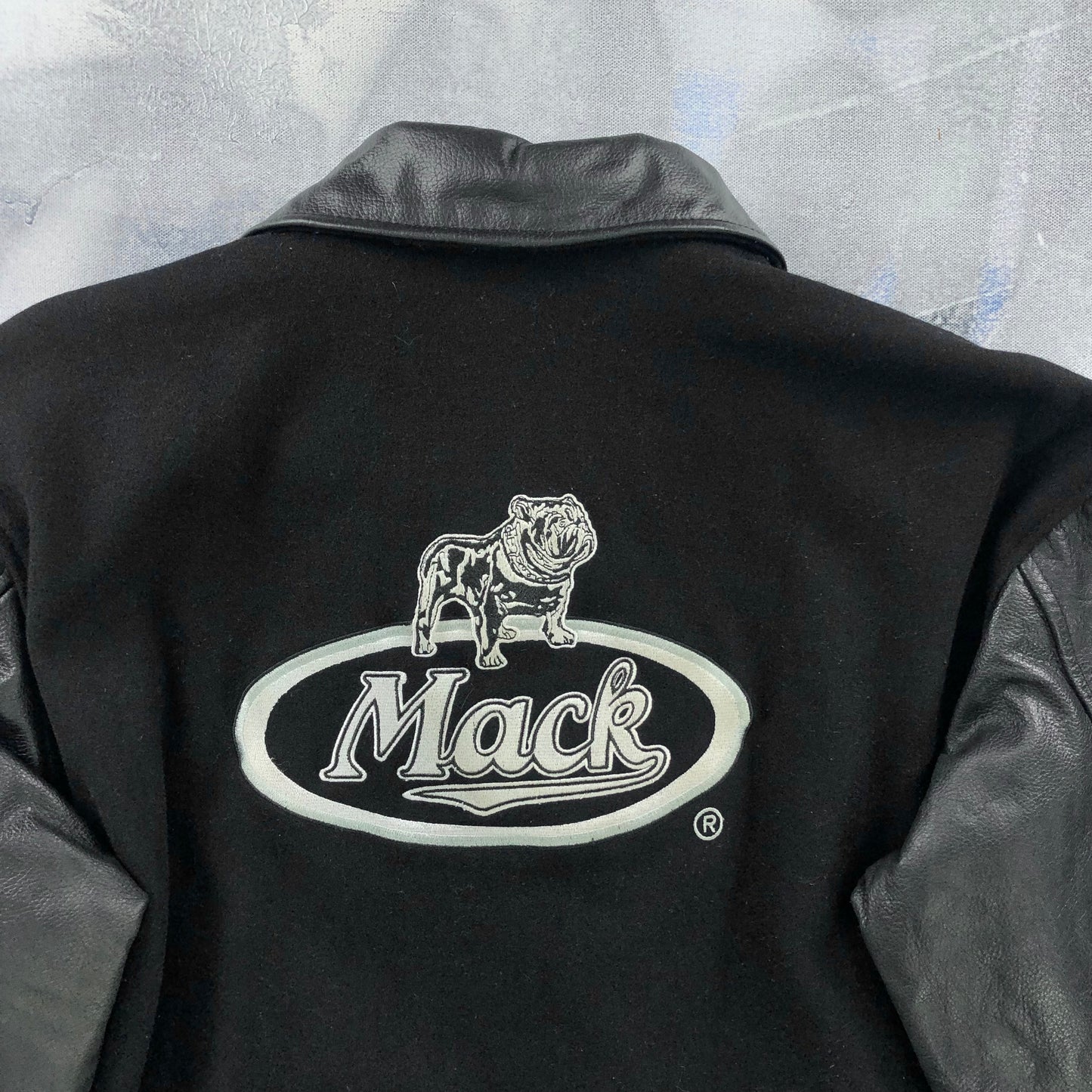 Vintage Mack Trucks Embroided Wool Leather Bomber Zip Jacket M