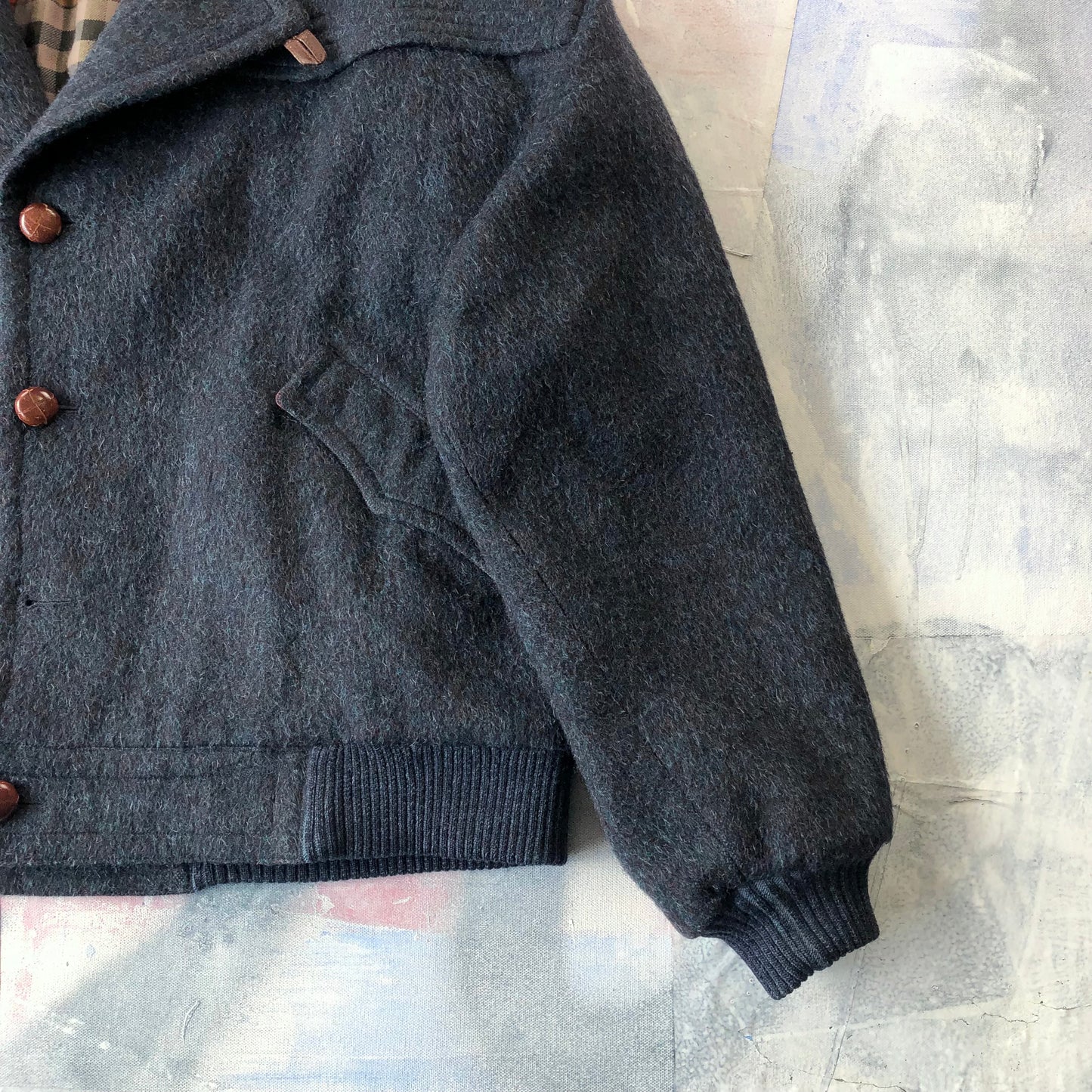 Vintage 80s Gucci Plaid lined Wool Bomber Button Jacket XL