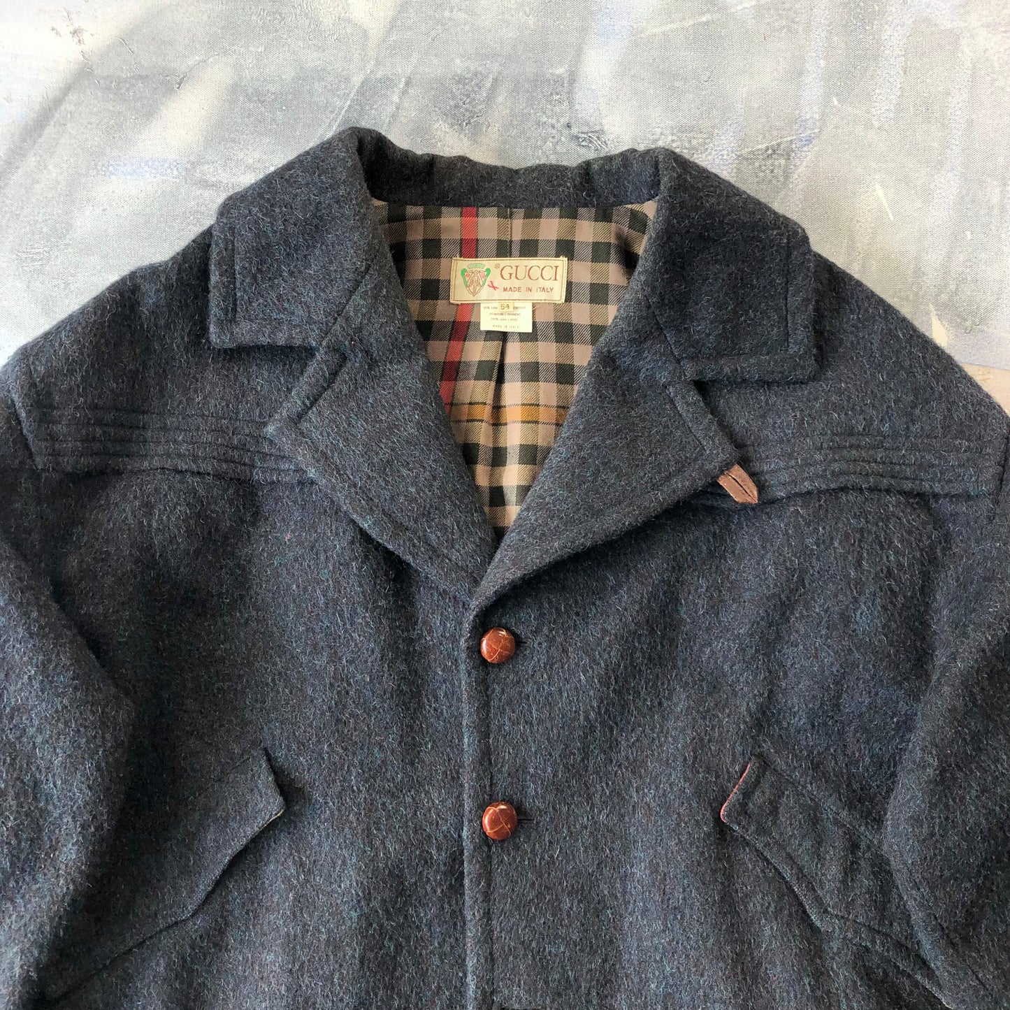 Vintage 80s Gucci Plaid lined Wool Bomber Button Jacket XL