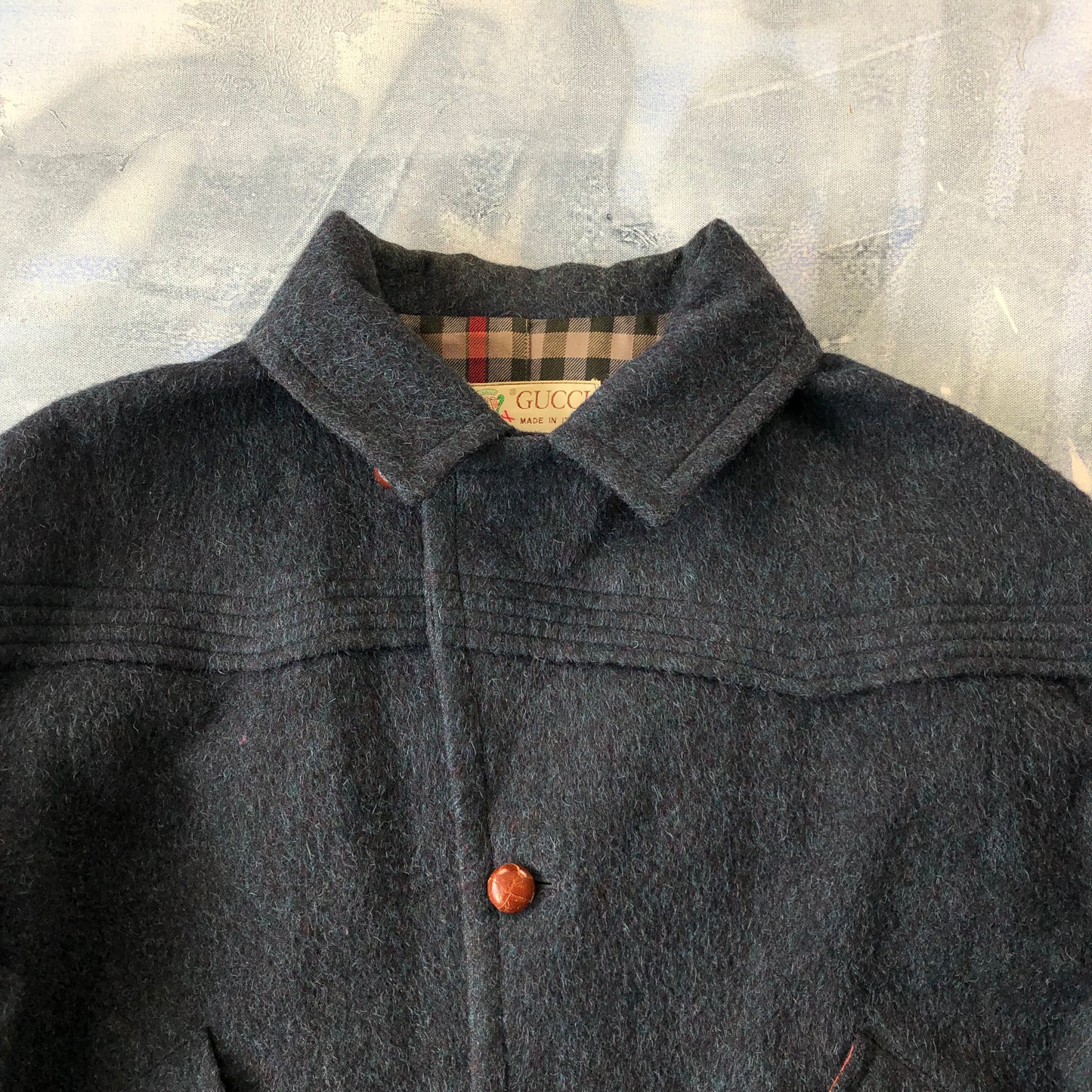 Vintage 80s Gucci Plaid lined Wool Bomber Button Jacket XL