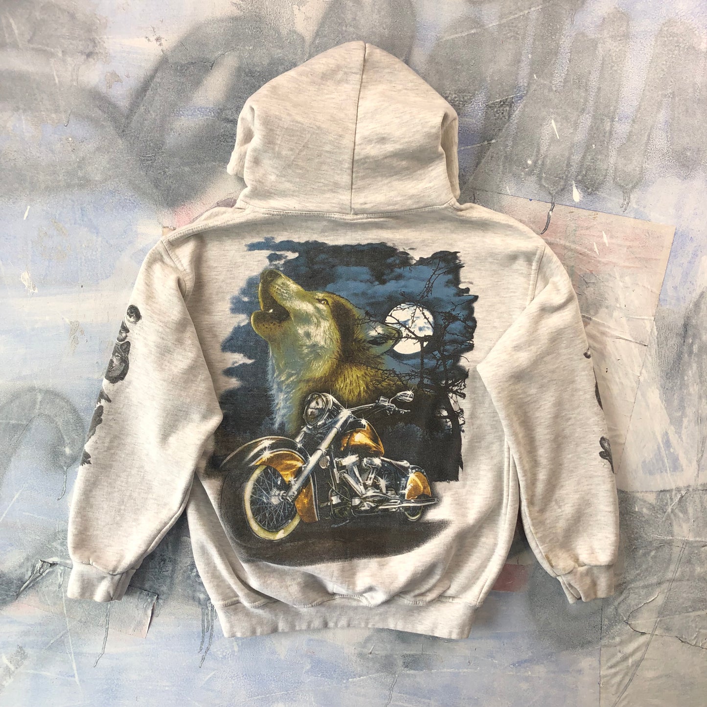 Vintage Howling Wolf Motorcycle Hoodie Sweatshirt M