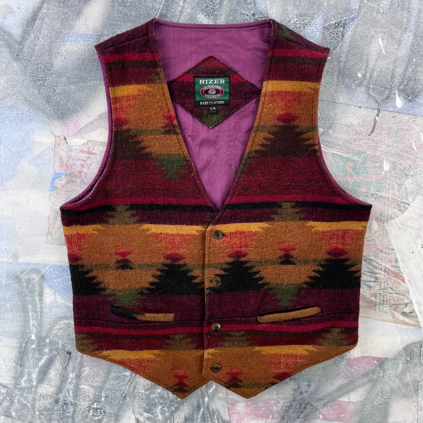 Vintage Western Aztec Wool Blanked Lined Button Vest L